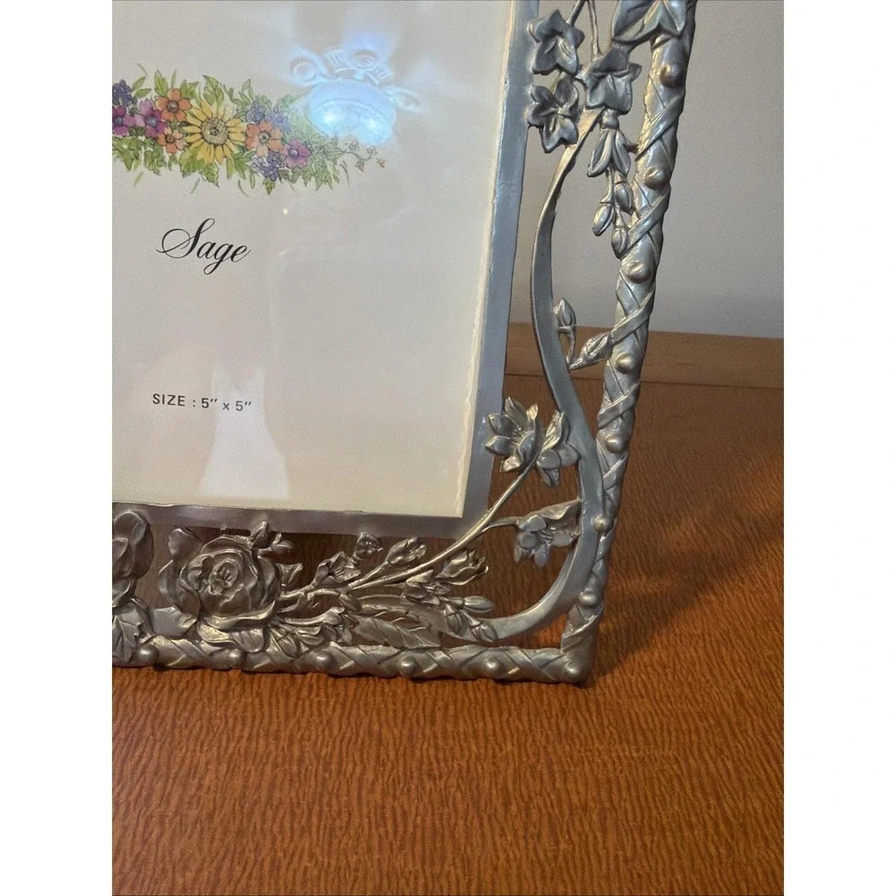 VTG Weston Gallery Silver Cast Metal Wedding Picture Frame 5x5 Photo
